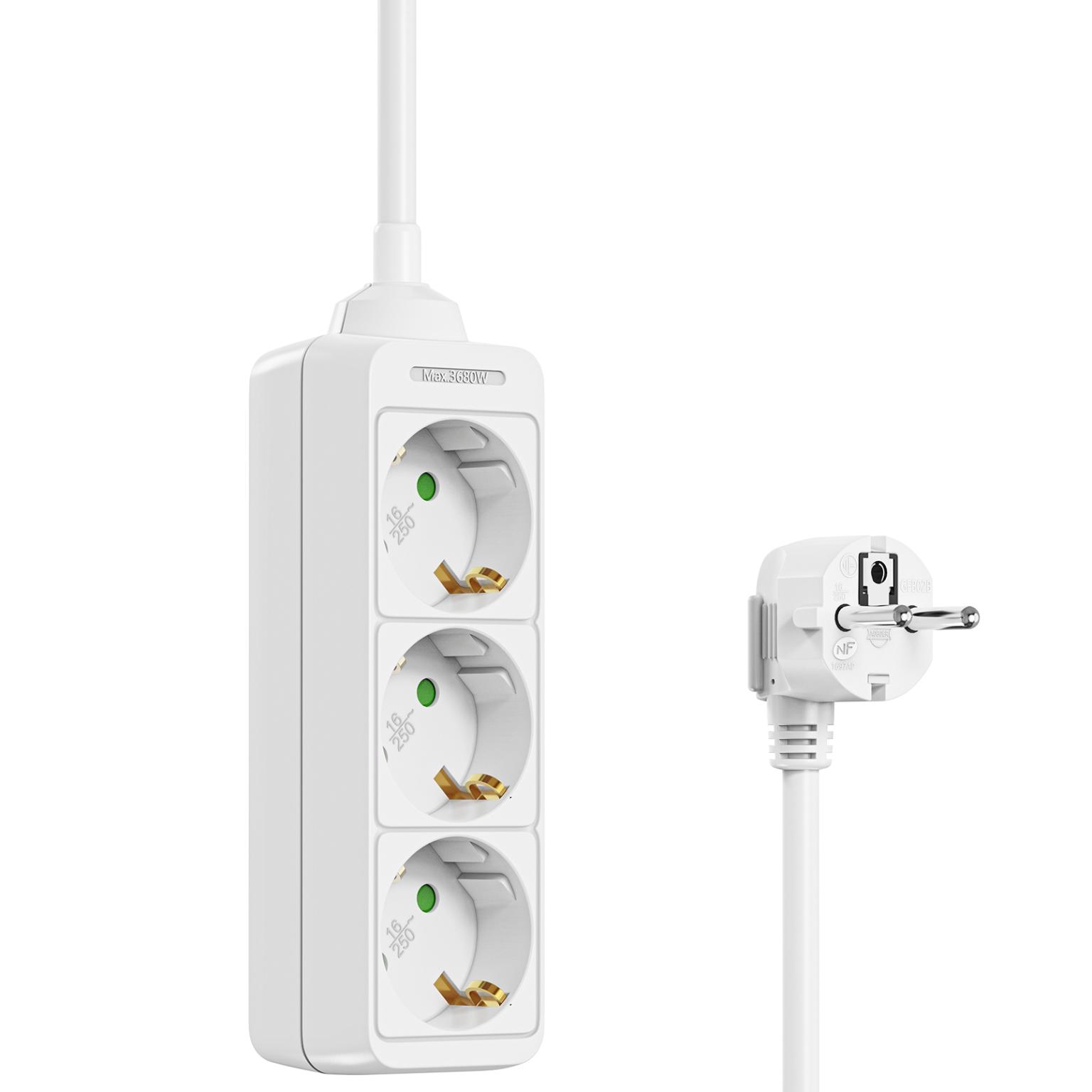 Prise - 3x Schuko - 15 mètres - blanc