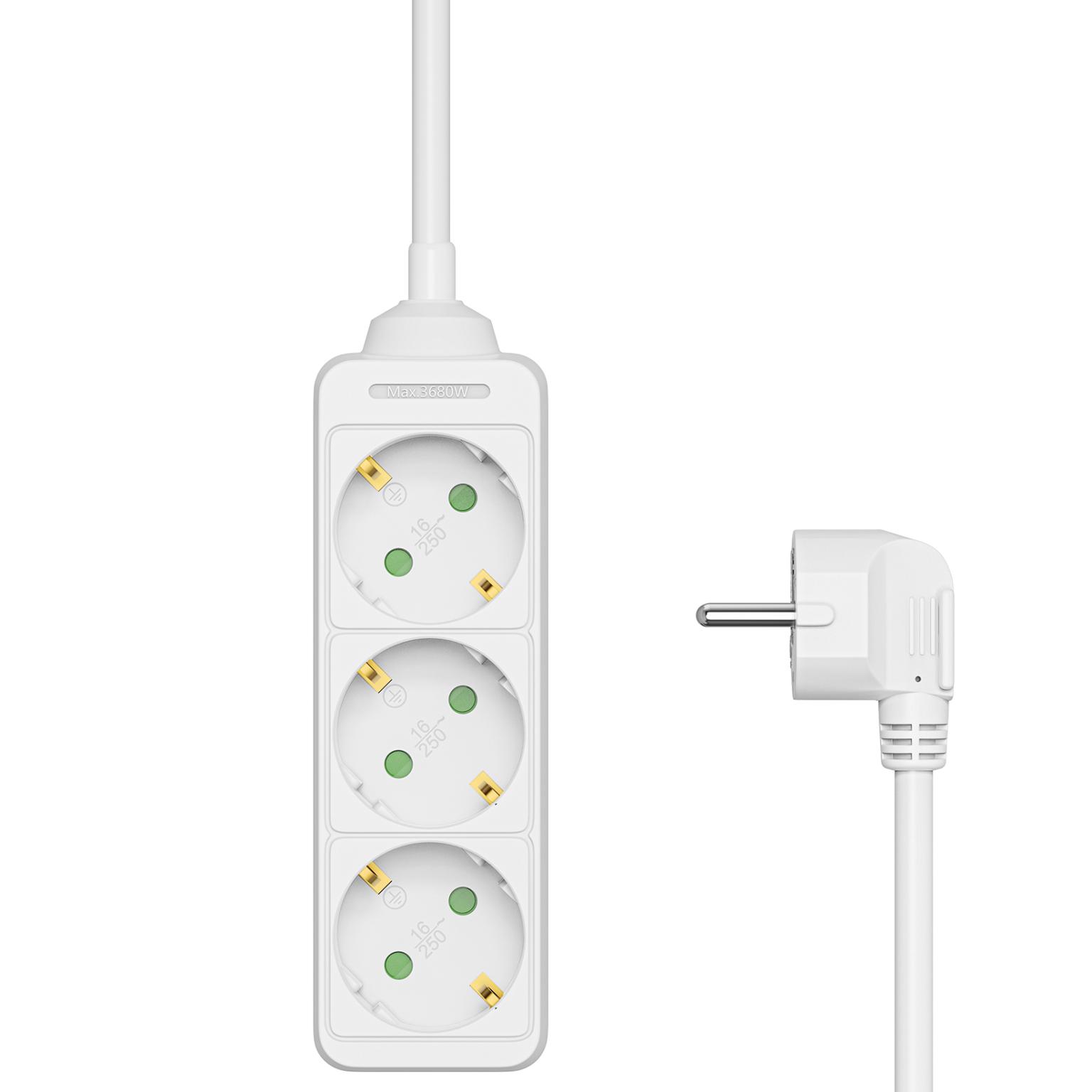 Prise - 3x Schuko - 15 mètres - blanc