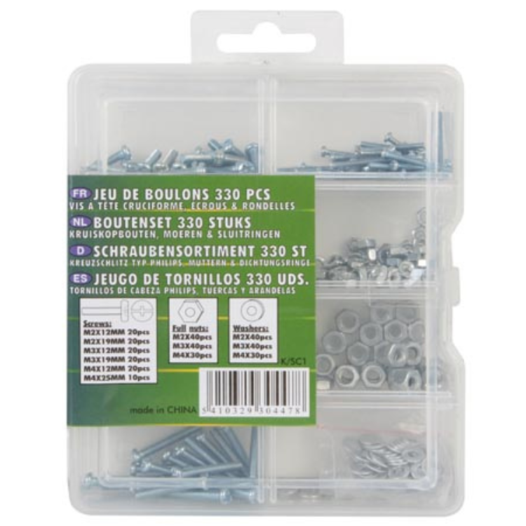 JEU DE BOULONS 330 PCS (VIS PHILIPS, ÉCROUS ET RONDELLES)