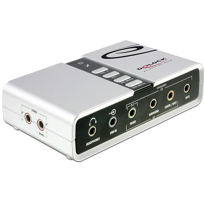 Soundbox USB 2.0 - Adaptateur USB 7.1 - Soundbox USB 2.0 - Adaptateur USB  7.1 5 sorties (3,5 mm) : Casque, Avant, Surround, Centre / Bass, Arrière 3  entrées analogiques (3,5 mm) 