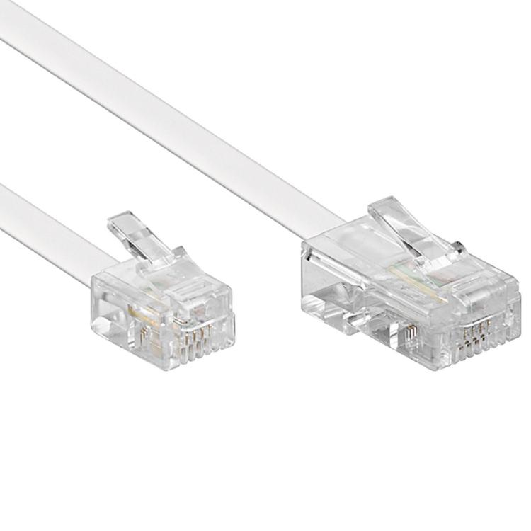 Câble adaptateur téléphonique RJ11 - RJ45 - Câble adaptateur téléphonique,  Connecteur 1 : RJ11 mâle (6p4c), Connecteur 2 : RJ45 mâle (8p4c), Longueur  : 5 mètres, Couleur : blanc