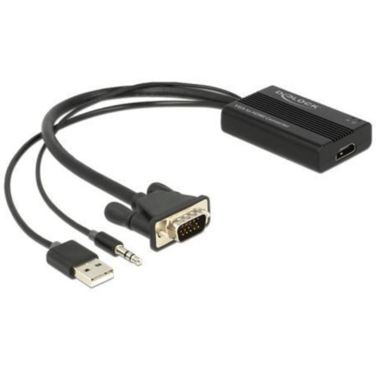 Convertisseur VGA vers HDMI - Convertisseur VGA vers HDMI, Entrée : - VGA  femelle, - jack 3,5 mm femelle, Sortie : - HDMI femelle, Fonction  d'amplification intégrée, Prise en charge : HDCP