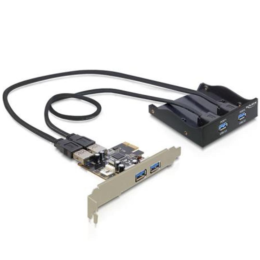 Panneau frontal 3½ 2xUSB 3.0 + 2x USB 3.0 sur plaque de montage noire Delock
