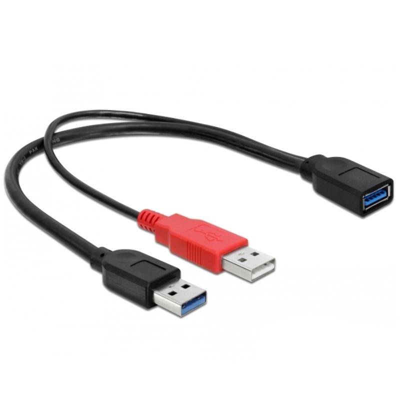 USB 3.0 Y-kabel, 1x vrouwelijke connector > USB 3.0 A ST+ USB 2.0 A ST 30cm