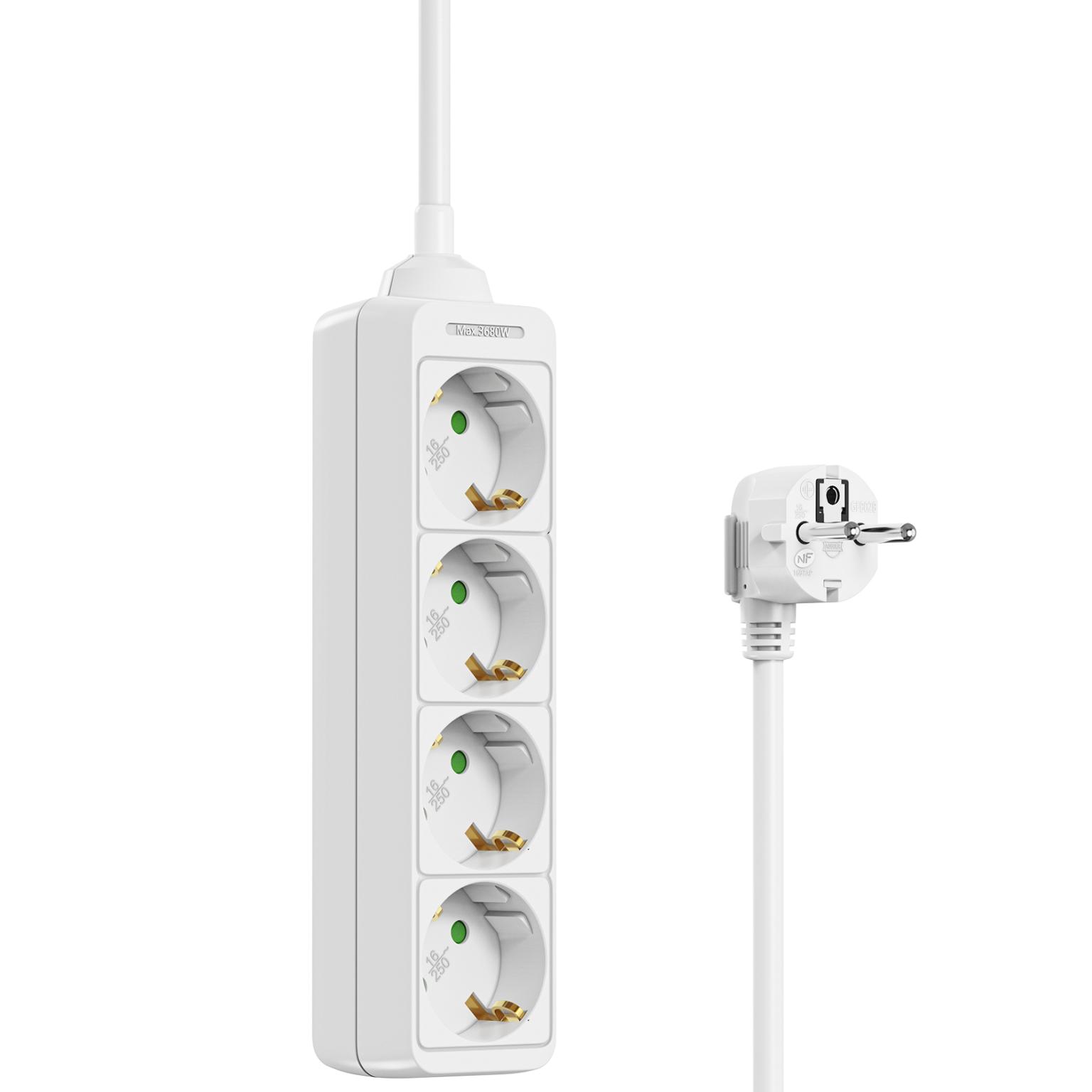 Prise - 4x Schuko - 15 mètres - blanc