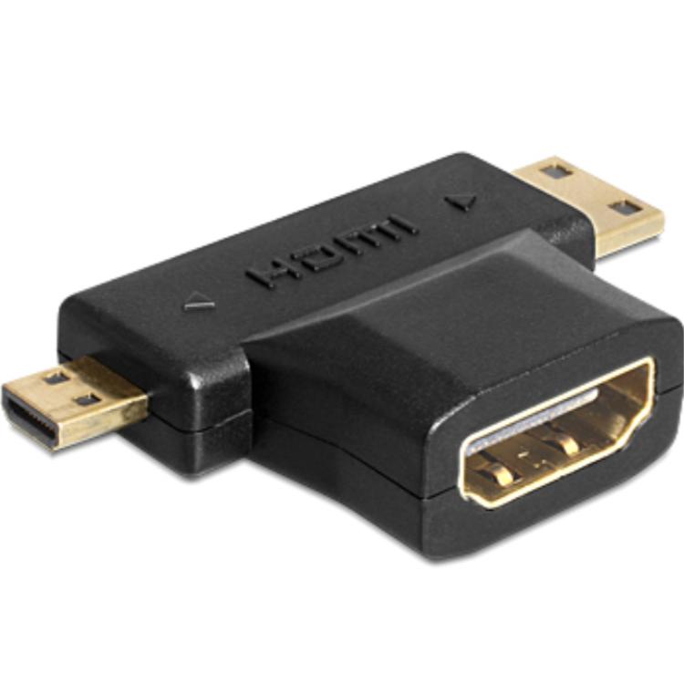 HDMI A naar HDMI D micro en HDMI C mini verloopstekker haaks - Delock
