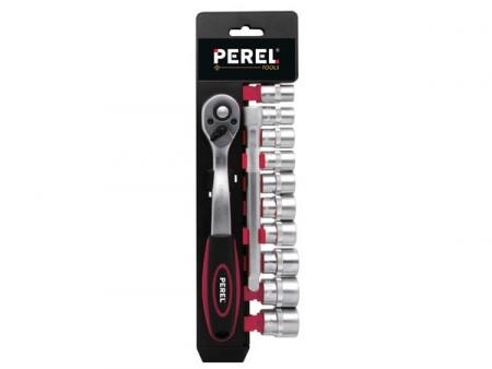 3/8 RATELSCHROEVENDRAAIER MET 3/8 DOPPENSET 12 ST. - Perel