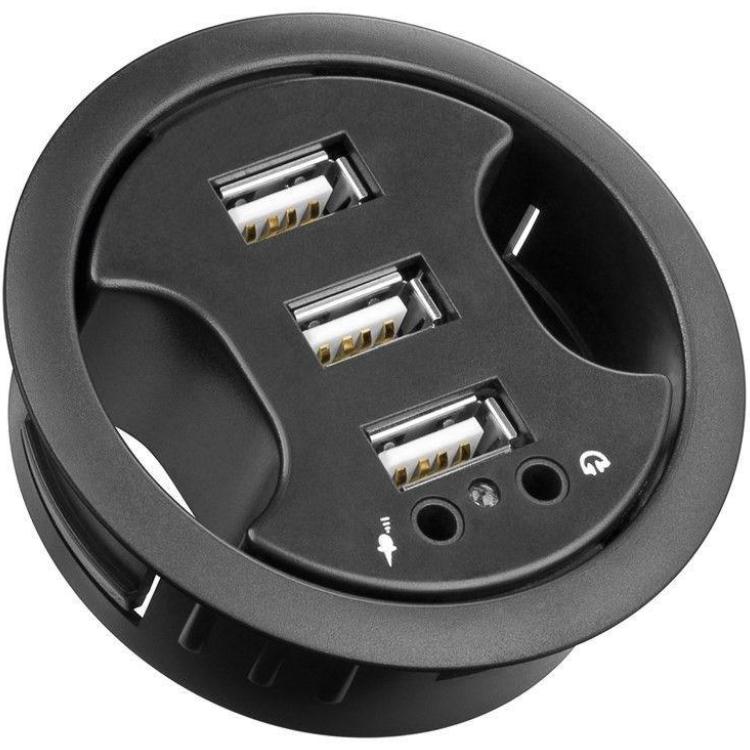 Hub USB A avec 3 ports et connexions audio pour montage encastré