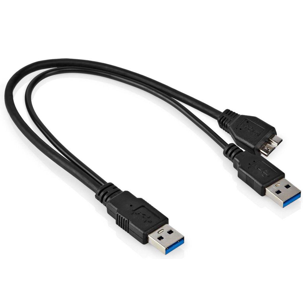 Thermisch Corrupt Azië USB 3.0 Y Kabel - Versie: 3.0 - SuperSpeed, Aansluiting 1: USB A male,  Aansluiting 2: Micro USB B male, Aansluiting 3: USB A male, Lengte: 0.3  meter.