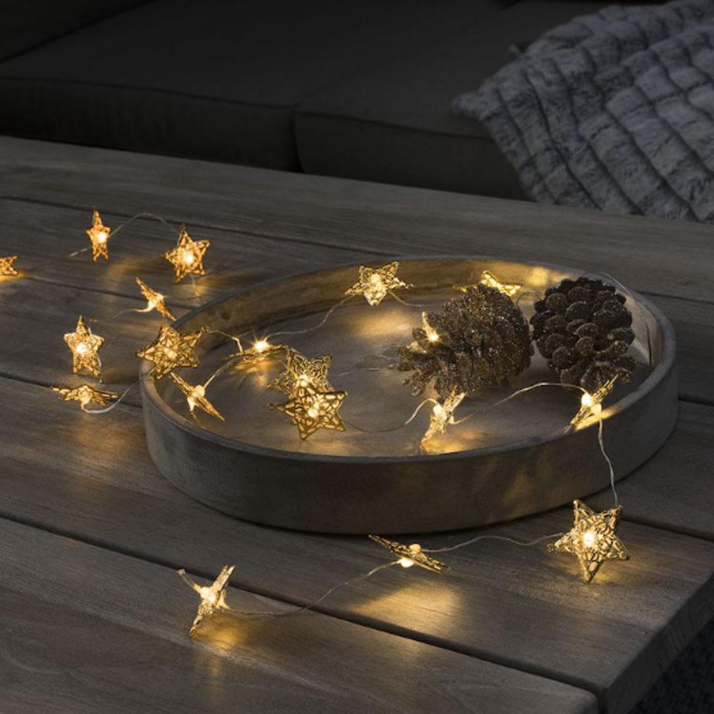 Guirlande lumineuse LED Deco, étoiles métalliques dorées - Type