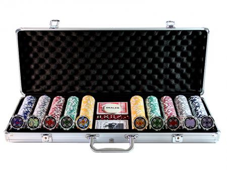 Kelder Dicht hout Poker set - 500 chips - Poker set, Aluminium opbergkoffer, 5 Casino  dobbelstenen, 2 Kaarten sets, 500 Poker chips.