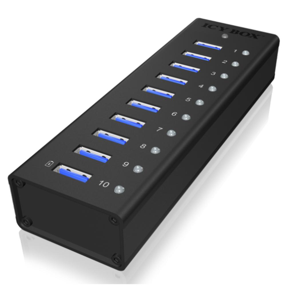USB-A hub 10 poorten met individuele schakelaars en USB voeding