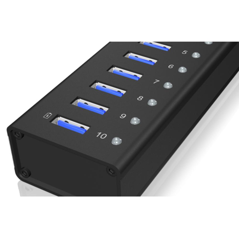 USB-A hub 10 poorten met individuele schakelaars en USB voeding