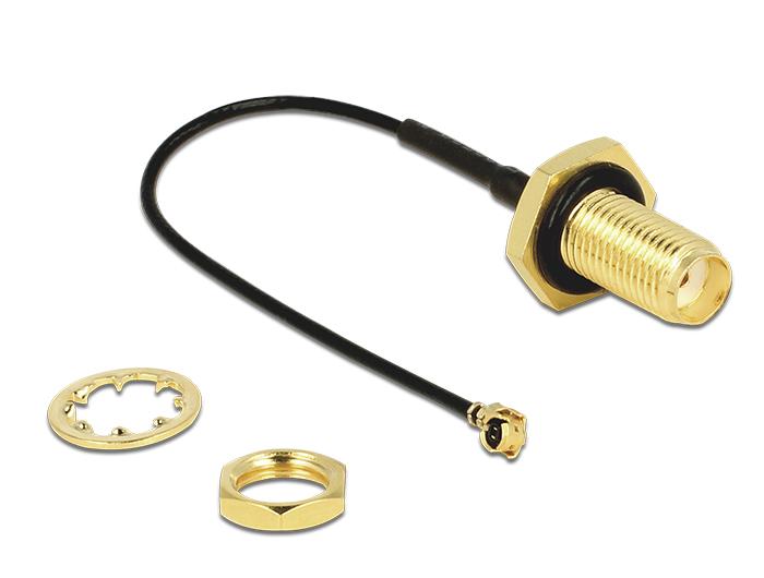 Delock Antennekabel SMA-aansluitbus voor inbouw > MHF/U.FL-LP-068 com - Delock