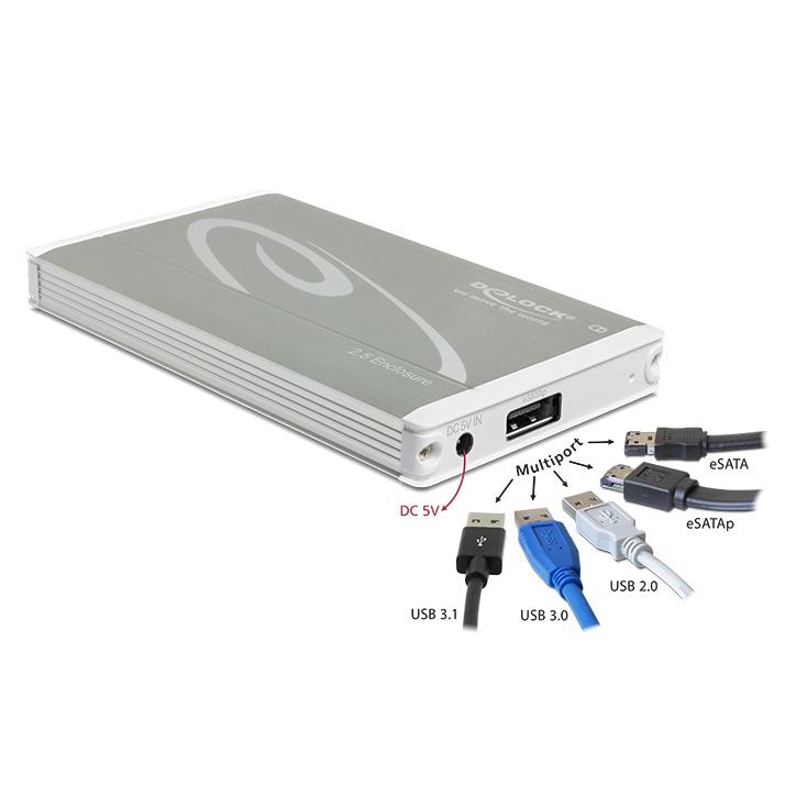 Richtlijnen produceren Leia USB 3.1 Harde schijf behuizing - 2.5 inch SATA - USB 3.1 harde schijf  behuizing - 2.5 inch, Extra: HDD hoogte tot 9.5 mm, Aansluiting extern:  Multiport (USB 3.1/eSATAp) - SuperSpeed+, Aansluiting