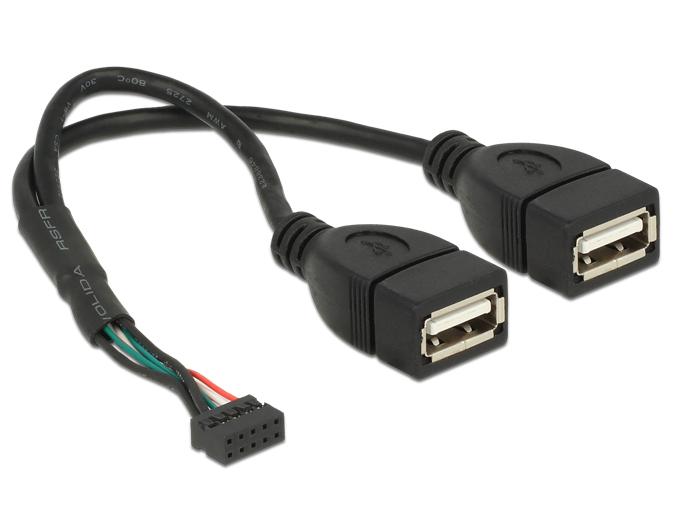 Delock Kabel USB 2.0 Stiftbus 2,00 mm 10-pins > 2 x USB 2.0 Type-A - Delock