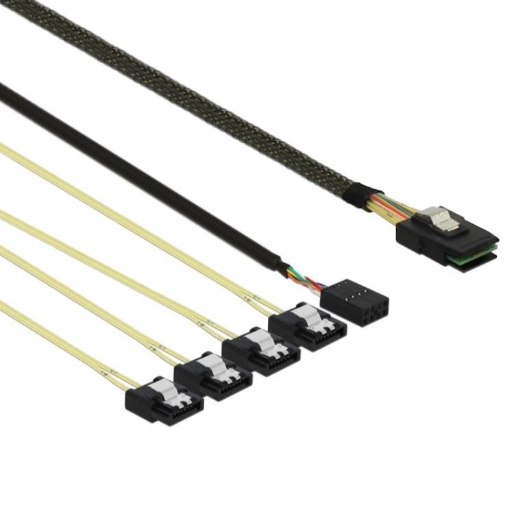 Delock Kabel Mini SAS SFF-8087 > 4 x SATA 7 Pin Reverse + Sideband 0,5 m