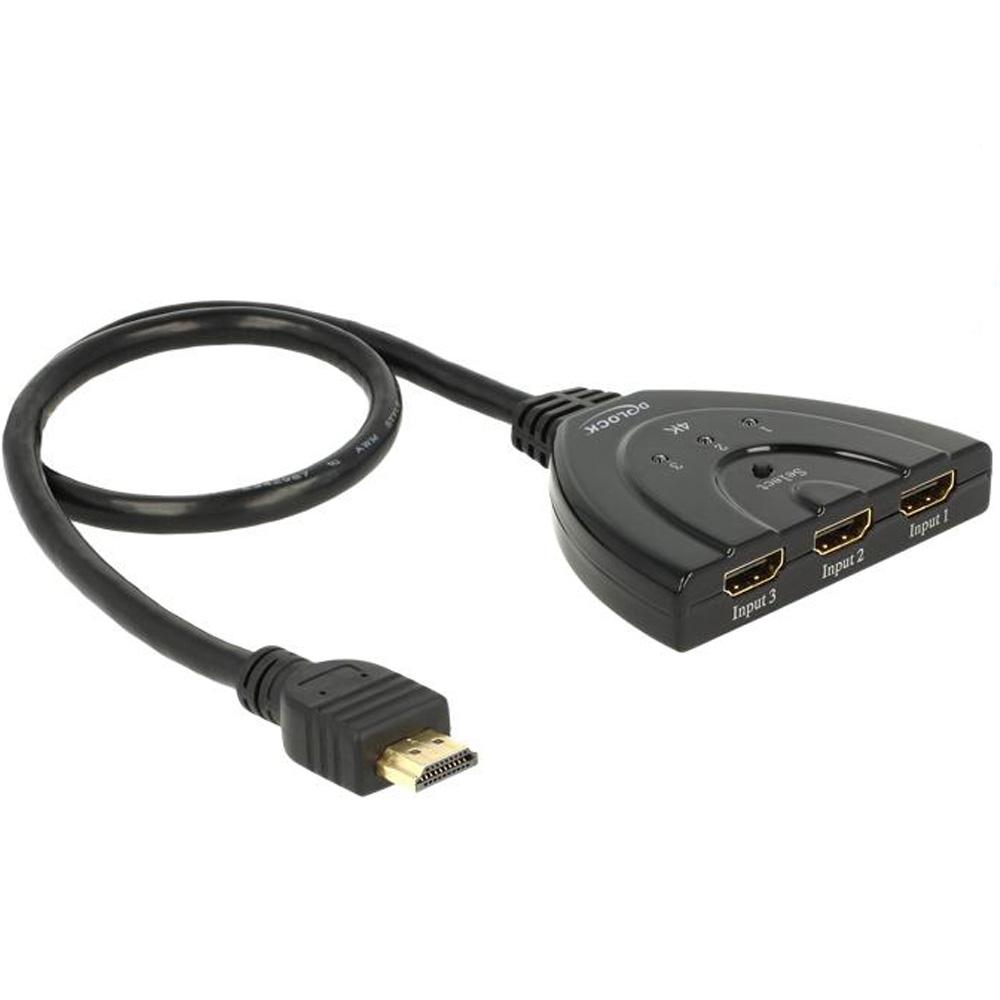 Commutateur HDMI UHD 3 x HDMI in > 1 x HDMI out 4K avec câble intégré 5 - Delock