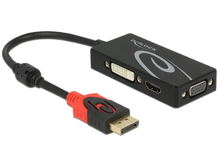 Delock Adapter DisplayPort 1.2 Stekker > VGA / HDMI / DVI Stekker 4K Passief - Delock