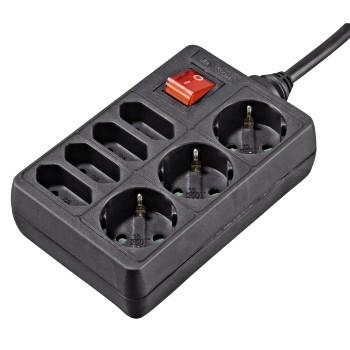 Boîtier de distribution, 7 prises, avec interrupteur, 1,4 m, noir - Hama
