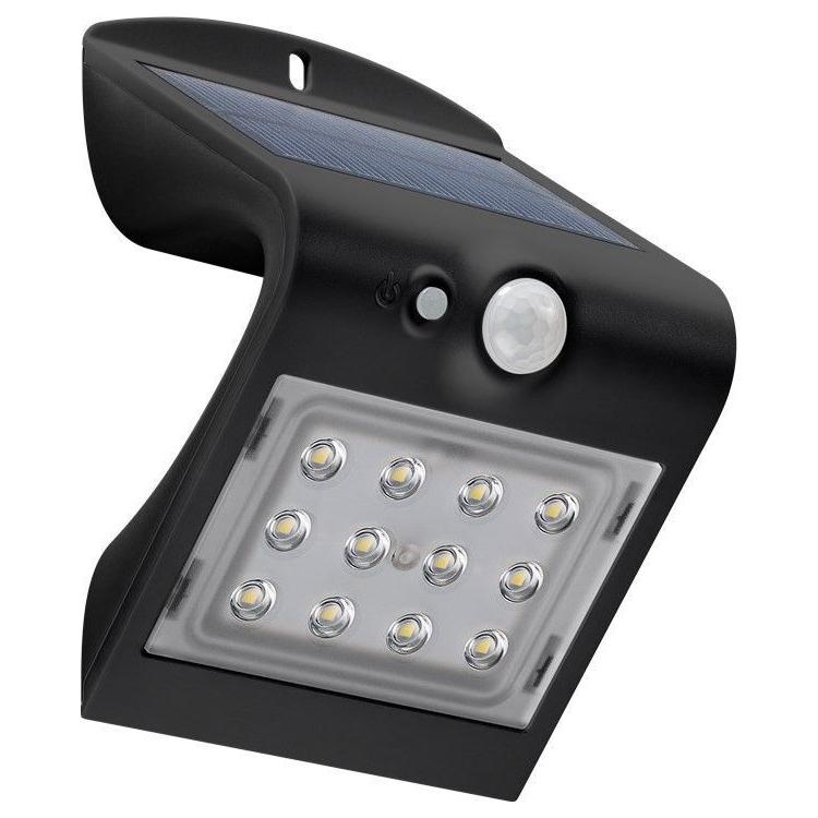 Ruimteschip geur Te voet LED wandlamp met zonnepaneel, - Solar buitenlamp - Zwart, Merk:  Brennenstuhl, Aantal LED's: 8, Kleur LED: Koud wit, Detectiebereik: 180°C -  12 meter, Plensdicht: IP44, Lichtsterkte: 350 lumen, Voeding: 6V, Extra:  externe zonnepaneel, Brandtijd max.: 1 min.