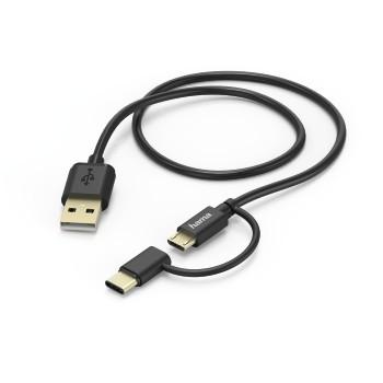 2in1 Micro USB Kabel met USB Type C Adapter, 1 m, zwart - Hama