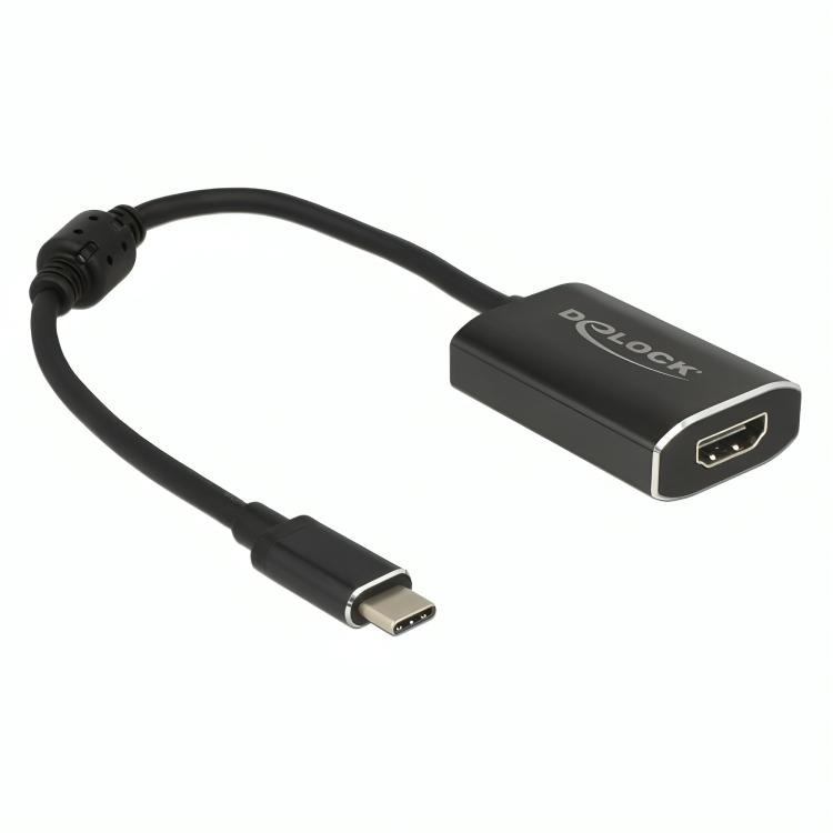 Adaptateur USB Type-C™ vers HDMI – DisplayPort Alt Mode – HDMI™ 2.0 – 4K@60Hz – avec Power DeliveryrnCet adaptateur permet de connecter un moniteur ou un projecteur HDMI à un ordinateur doté d'un port USB Type-C™ prenant en charge le mode Alt DP. Le signal vidéo est converti directement du port USB-C™ vers HDMI via le mode Alt DP. De plus, l'adaptateur dispose d'un port USB Type-C™ Power Delivery permettant de charger l'appareil hôte pendant son utilisation.rnrnExigences du port hôternLe port USB Type-C™ de l'appareil hôte doit prendre en charge le mode Alt DP. L'adaptateur peut également être utilisé via des ports Thunderbolt™ 3, qui transmettent les signaux DisplayPort via USB-C™. Sans le mode Alt DP, l'affichage vidéo n'est pas possible.rnrnVersion USBrnUSB 3.2 Gen 1×1. La connexion USB est utilisée pour l'alimentation, la configuration et la négociation Power Delivery ; le signal vidéo lui-même transite par le mode Alt DP et non par la transmission de données USB.rnrnFonctionnementrnLe signal DisplayPort de l'hôte est acheminé via le mode Alt DP sur le port USB Type-C™ ou Thunderbolt™. Le contrôleur VIA VL100 intégré gère la fonctionnalité USB-C™ Power Delivery, tandis que le chipset Parade PS176 convertit le signal DisplayPort en HDMI™ au niveau matériel. La conversion du signal s'effectue sans compression vidéo ni mémoire tampon d'image, ce qui se traduit par une faible latence et un affichage d'image stable.rnrnEntréesrn1× USB Type-C™ mâle (hôte).rn1× USB Type-C™ femelle (Power Delivery, facultatif).rnrnSortiesrn1× HDMI A femelle (19 broches).rnrnSens du signalrnUSB Type-C™ / Thunderbolt™ → HDMI.rnrnPrise en charge de l'image et de la vidéornPrise en charge des résolutions jusqu'à 3840 × 2160 à 60 Hz (4K@60Hz). De plus, 4096 × 2160 à 60 Hz est pris en charge, selon l'appareil source et l'écran HDMI connecté. Les résolutions inférieures sont prises en charge automatiquement.rnrnFormats de couleur et d'imagernPrise en charge des formats de couleur RVB et YCbCr 4:4:4 jusqu'à 8 bits de profondeur de couleur, dans la limite de la bande passante HDMI™ 2.0 à 4K@60Hz.rnrnVersion HDMIrnHDMI™ 2.0 – Premium High Speed (jusqu'à 18 Gbit/s).rnrnPrise en charge DisplayPortrnDisplayPort 1.2 via le mode Alt DP DisplayPort sur USB Type-C™ et Thunderbolt™ 3.rnrnAudiornLes signaux audio et vidéo sont diffusés conjointement via HDMI. Prise en charge des formats audio multicanaux tels que LPCM 8 canaux, audio compressé et audio HBR jusqu'à 24 bits avec une fréquence d'échantillonnage jusqu'à 192 kHz, selon la source et l'écran HDMI.rnrnPrise en charge 3DrnPrise en charge de la lecture 3D conformément à la spécification HDMI™, en fonction de la source et de l'écran.rnrnSécuritérnPrise en charge HDCP 1.4 et HDCP 2.2 pour l'affichage de contenu protégé.rnrnAlimentation et Power DeliveryrnL'adaptateur est alimenté par défaut via le port USB Type-C™ de l'appareil hôte (alimentation par bus USB). Via le port USB Type-C™ Power Delivery supplémentaire, un adaptateur d'alimentation USB-C™ externe peut être connecté. La puissance d'alimentation est transmise en boucle à l'appareil hôte jusqu'à 60 W (20 V @ 3 A), en fonction de l'adaptateur d'alimentation et du câble utilisés.rnrnCâblernCâble fixe d'une longueur d'environ 20 cm (hors connecteurs). Le câble est équipé d'un noyau de ferrite intégré pour réduire les interférences électromagnétiques.rnrnSpécificationsrn• Type de produit : Adaptateur USB Type-C™ vers HDMIrn• Entrée : 1× USB Type-C™ mâlern• Sortie vidéo : 1× HDMI A femellern• Sortie d'alimentation : 1× USB Type-C™ femelle (Power Delivery)rn• Sens du signal : USB Type-C™ / Thunderbolt™ → HDMIrn• Chipset : VIA VL100 + Parade PS176rn• Version HDMI : HDMI™ 2.0 Premium High Speedrn• Version DisplayPort : DisplayPort 1.2 (Alt Mode)rn• Version USB : USB 3.2 Gen 1×1rn• Résolution max. : 4K@60Hzrn• Formats de couleur : RVB, YCbCr 4:4:4rn• Profondeur de couleur : jusqu'à 8 bitsrn• Prise en charge 3D : ouirn• Formats audio : jusqu'à LPCM 8 canaux, HBR, 24 bits / 192 kHzrn• HDCP : 1.4, 2.2rn• USB Power Delivery : jusqu'à 60 W (20 V @ 3 A)rn• Alimentation : Alimentation par bus USB / externe via PDrn• Longueur du câble : env. 20 cmrn• Noyau de ferrite : ouirn• Couleur : Gris foncérnrnExplication des termes utilisésrn• USB Type-C™ : Connecteur réversible pour le transfert de données, de vidéo et d'alimentation.rn• Thunderbolt™ 3 : Interface via USB-C™ qui prend en charge les signaux DisplayPort et une bande passante élevée.rn• DisplayPort Alternate Mode : Méthode par laquelle les signaux vidéo DisplayPort sont directement transmis via un port USB-C™ ou Thunderbolt™.rn• DisplayPort 1.2 : Spécification DisplayPort avec prise en charge des résolutions 4K jusqu'à 60 Hz.rn• HDMI™ 2.0 Premium High Speed : Spécification HDMI avec une bande passante maximale de 18 Gbit/s, adaptée pour 4K@60Hz.rn• USB Power Delivery : Standard pour la fourniture et la transmission de puissance électrique via USB-C™ avec négociation dynamique de tension et de courant.rn• HDCP : Protocole de sécurité pour les signaux audio et vidéo numériques.rn• Noyau de ferrite : Composant qui réduit les interférences électromagnétiques sur le câble.rn