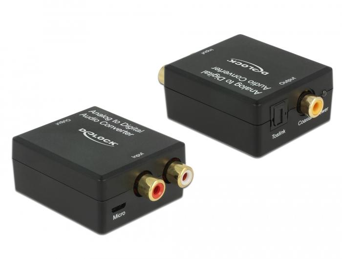 Delock Audio Konverter Analog > Digital HD - Le convertisseur audio de  Delock transforme un signal audio stéréo analogique en un signal numérique.  Deux câbles Cinch peuvent être installés sur l'appareil afin
