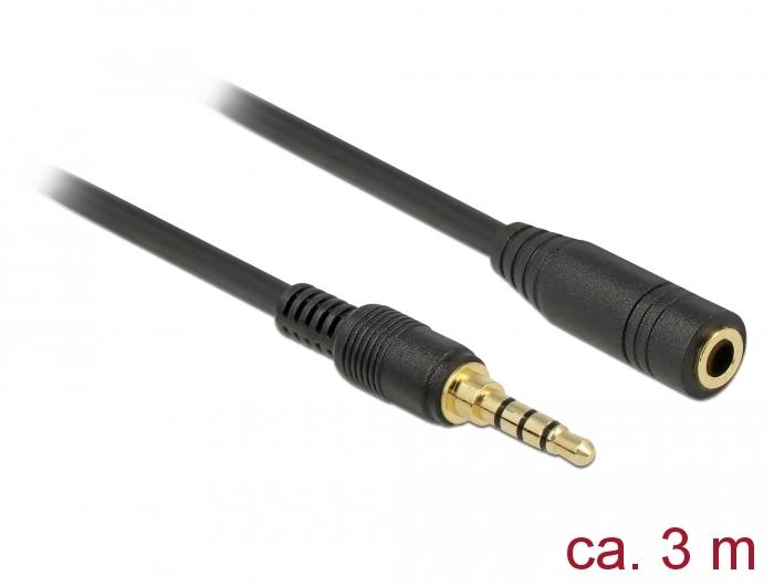 Delock Câble d'extension jack 3,5 mm 4 pôles Fiche mâle vers Fiche femelle 3 m sc - Delock