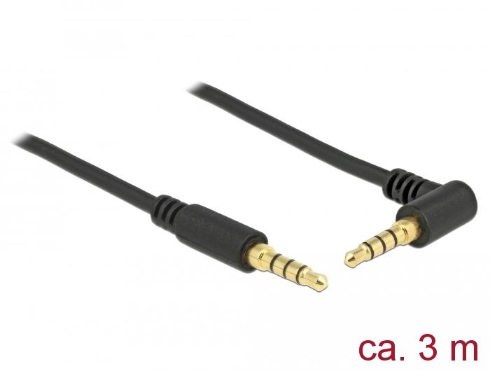 Delock Câble Jack 3,5 mm 4 pôles Fiche > Fiche coudée 3 m noir - Delock