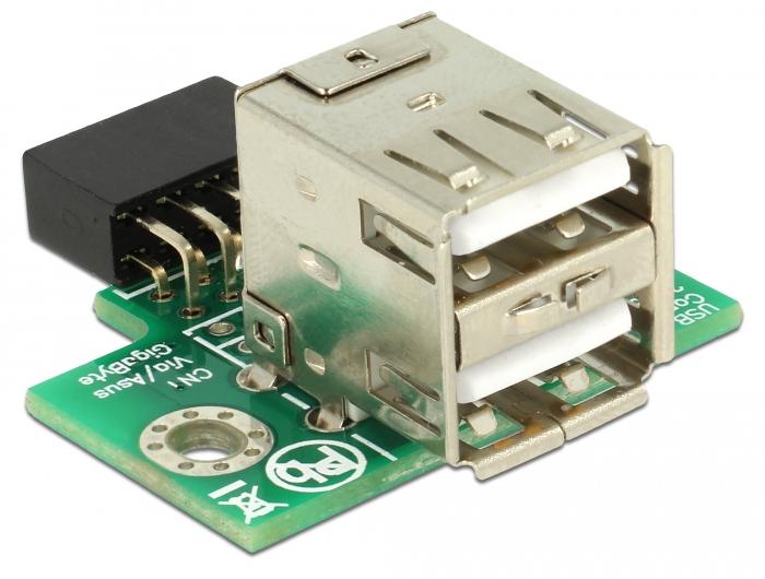 Delock USB Poort Aansluiting > 2 x USB 2.0 Type-A Aansluiting - boven - Delock