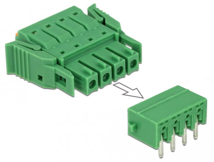 Delock Jeu de borniers pour circuit imprimé 4 pôles 3,81 mm pas horizontal - Delock