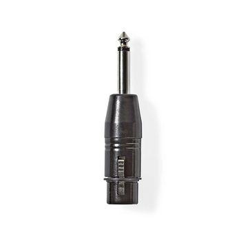 XLR-Adapter Mono XLR 3-pins female - 6,35 mm male Zwart
