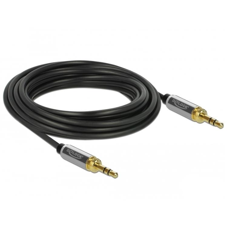 Delock Jackkabel 3,5 mm 3-polig Stekker op Stekker met schroefadapter 5 m - Delock
