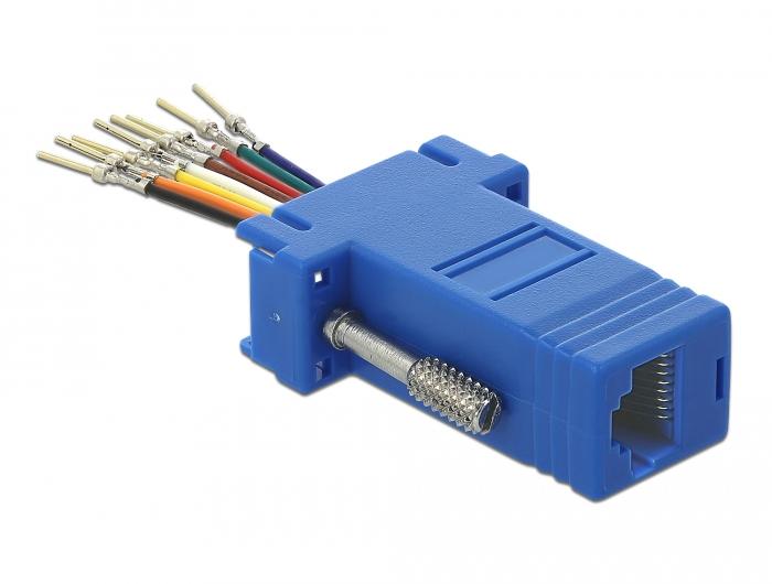Delock Adapter Sub-D 9 Pin Stekker naar RJ45 Aansluiting Montagekit blauw - Delock