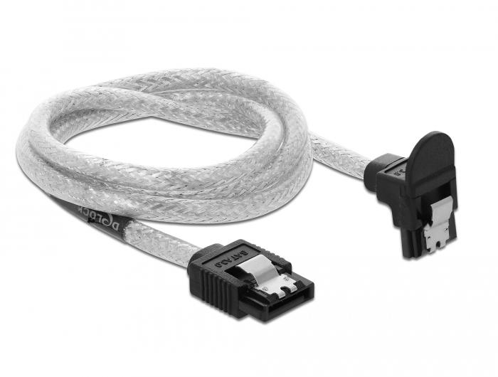 Delock SATA 6 Gb/s Kabel recht naar beneden schuin 70 cm transparant - Delock