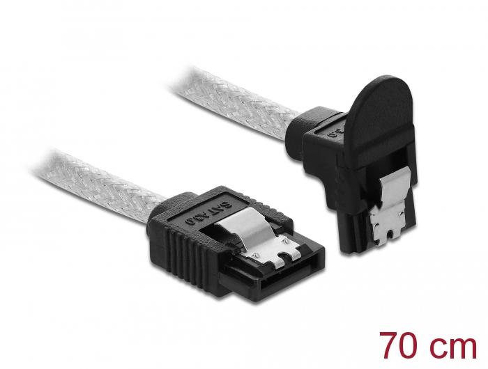 Delock SATA 6 Gb/s Kabel recht naar beneden schuin 70 cm transparant - Delock