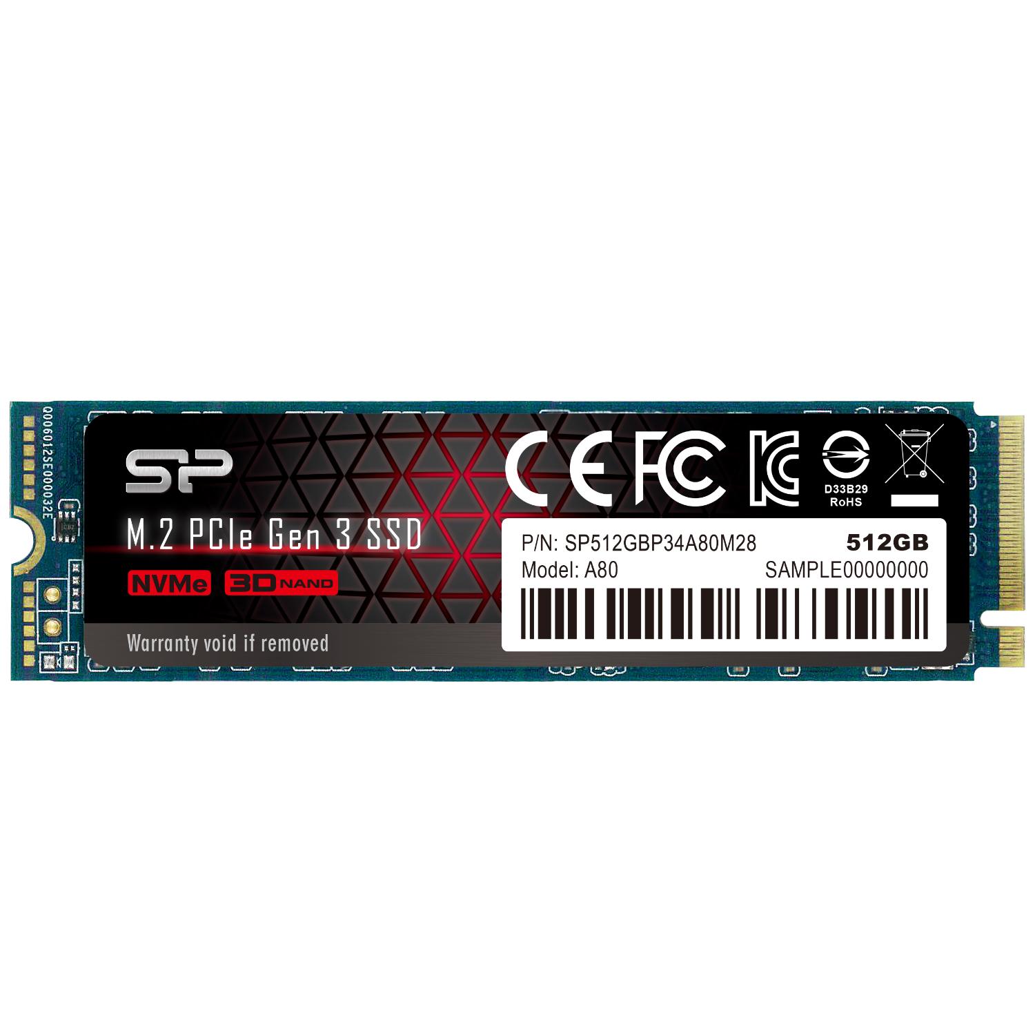 M.2 SSD - 512 GB - Merk: Silicon Power- SP512GBP34A80M28, Aansluiting ...