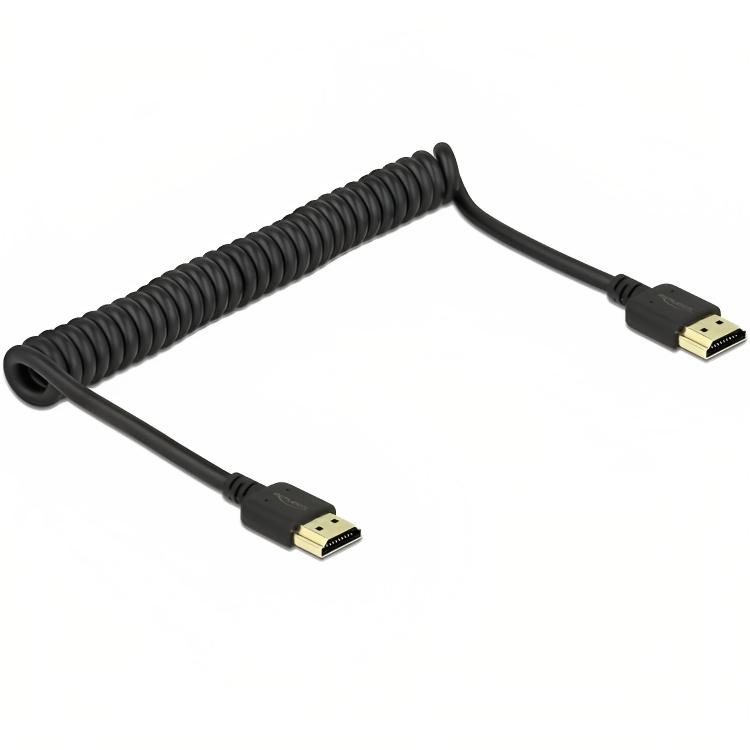 HDMI kabel Krulsnoer Delock zwart
