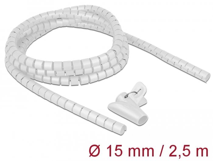 Delock Gaine spirale avec outil d'enroulement 2,5 m x 15 mm blanc - Delock