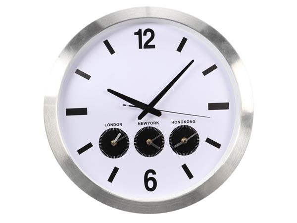 ALUMINIUM WERELDKLOK MET 3 TIJDZONES Ø 45,5 cm - Perel