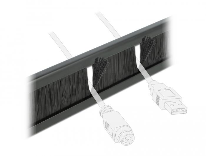 Delock 19″ Gestion des câbles Brosse sans outil 1 HE noir - Delock