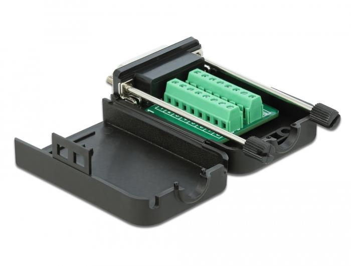 Delock Sub-D15 vrouwelijke connector naar klemmenblokadapter met behuizing - Delock