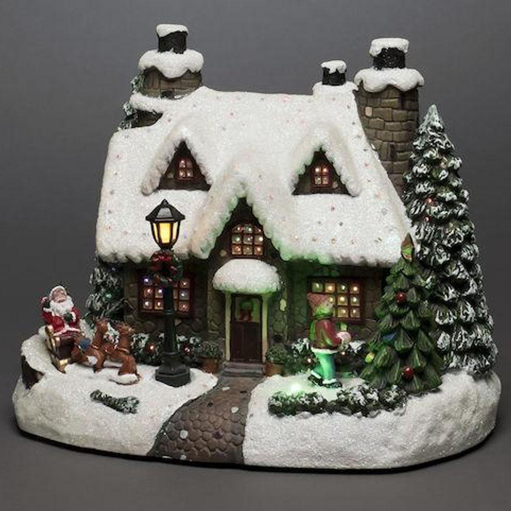 Kersthuisje - led kerstverlichting binnen - 5 lampjes - 24 x 20.5 cm - multioolor - 3x AA