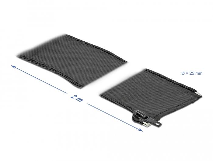 Delock Geweven slang met rits 2 m x 25 mm zwart - Delock