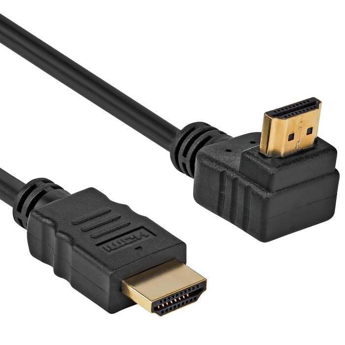 Stoutmoedig type absorptie HDMI Kabel - 1.4 High Speed - HDMI Kabel - Zwart, Versie: 1.4 - High Speed  met Ethernet, Extra: Aansluiting haaks naar boven, Aansluiting 1: HDMI A  male, Aansluiting 2: HDMI A male haaks, Verguld: Ja, 0.5 meter.