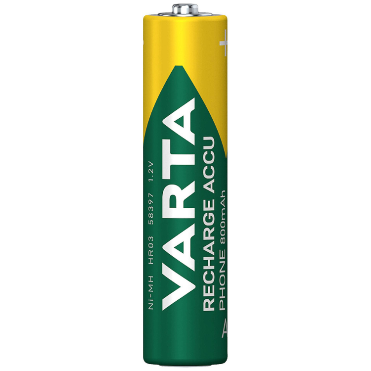 Batterie rechargeable AAA - Nimh - Nombre : 2 batteries, Code IEC : HR03  Tension : 1,2 volts, Capacité : 800mAh, Marque : Varta