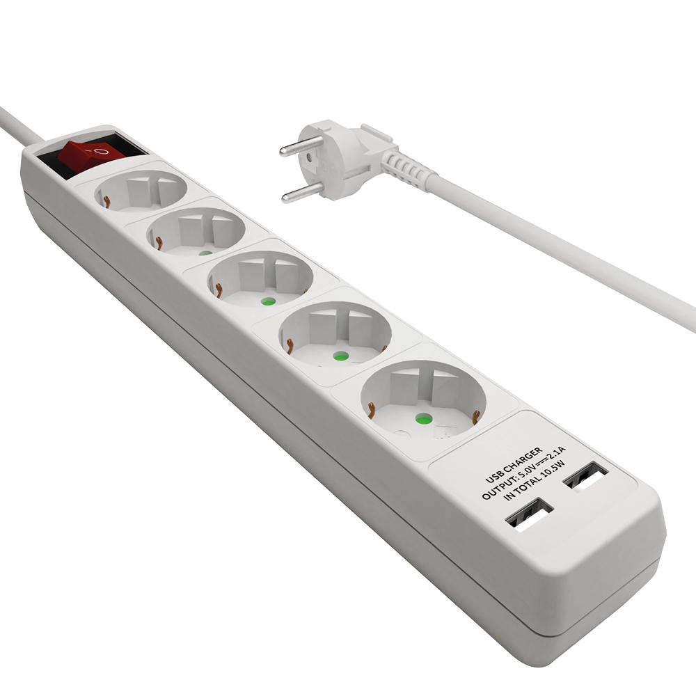 Stekkerdoos - 5x Type F 2x USB