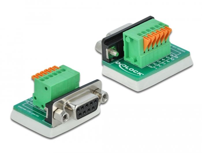 Delock D-Sub9 vrouwelijke connector naar klemmenblok met drukknop verticaal - Delock