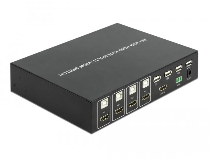 Delock KVM 4 in 1 Multiview Schakelaar 4 x HDMI met USB 2.0 - Delock